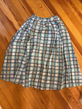 Maeve Plaid A-Line Skirt in Teal, Cream & Brown